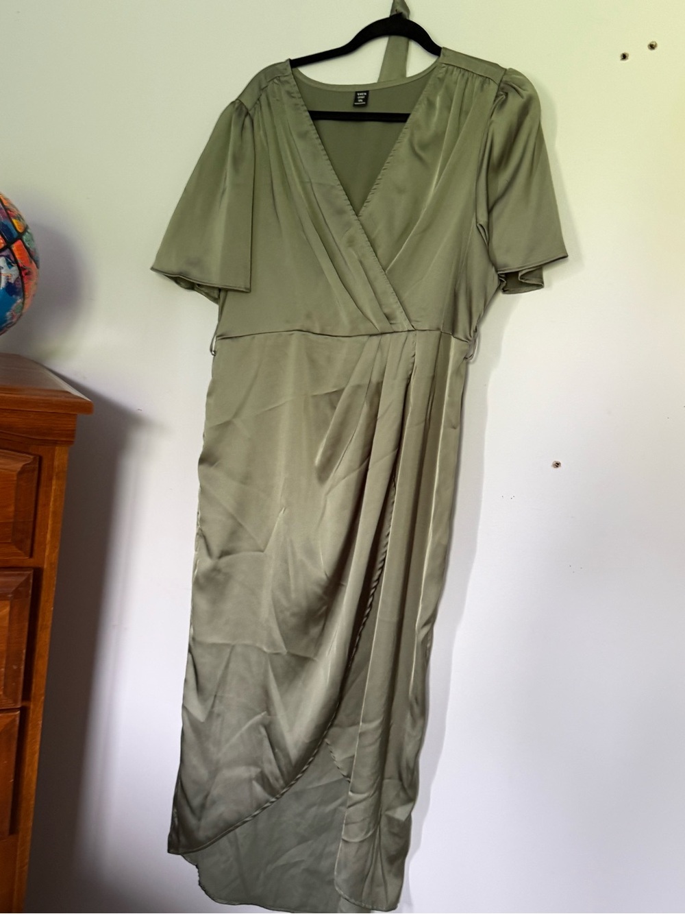 SHEIN Olive Green Wrap Midi Dress with Flutter Sleeves